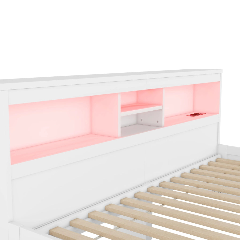 LETTO Daybed 90x200 cm con 2 cassetti, USB e LED Bianco