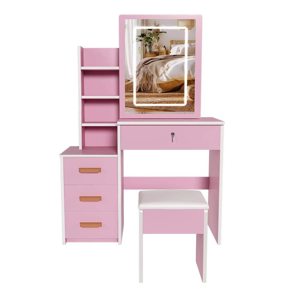 TOLETTA con Specchio LED e Sedia MDF Rosa