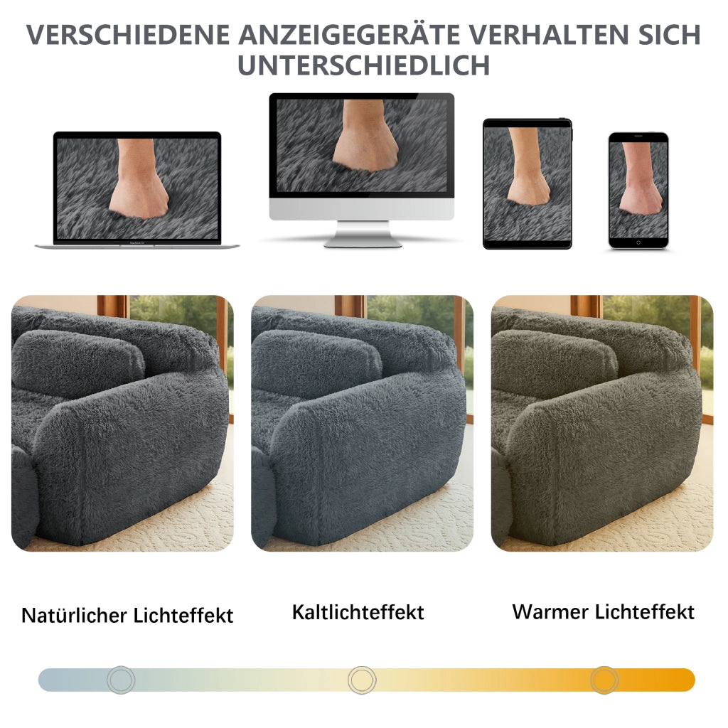 Divano Modulare 4 Posti con Cuscini e Base Antiscivolo; in Peluche; Grigio