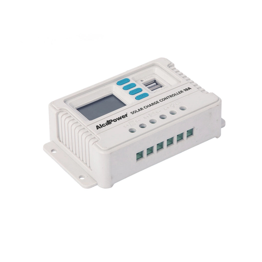 Alcapower Regolatore di Carica PWM 10A 12V/24V con Riconoscimento Automatico, Doppia Uscita USB e Protezione Termica per Impianti Fotovoltaici