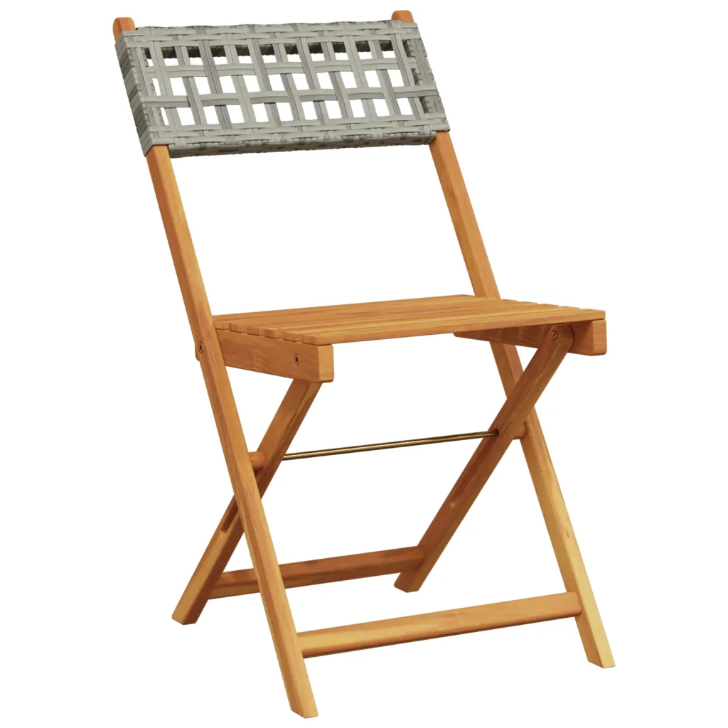 Sedie Pieghevoli 2 pz Grigie Legno Massello Acacia e Polyrattan 367676