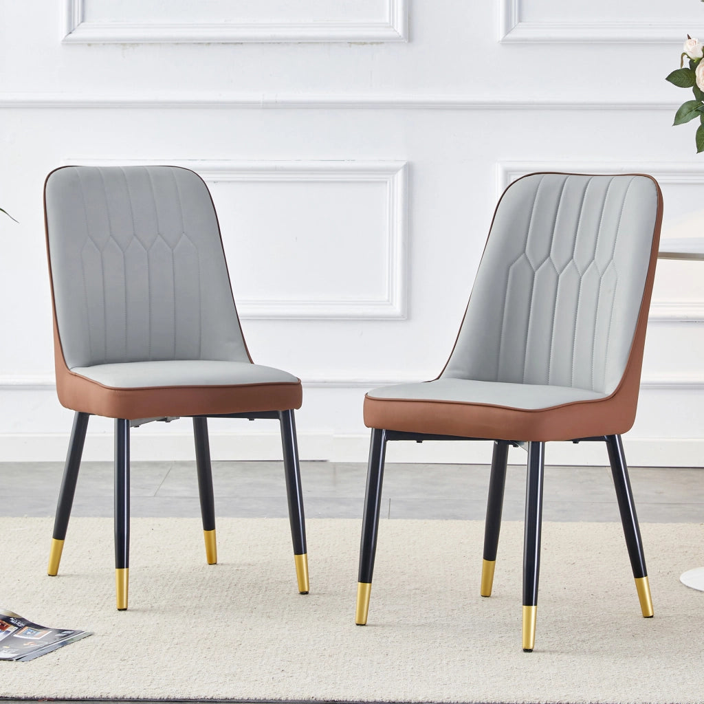 Sedia da pranzo - con schienale ergonomico e gambe in metallo - in PU - grigio chiaro e marrone