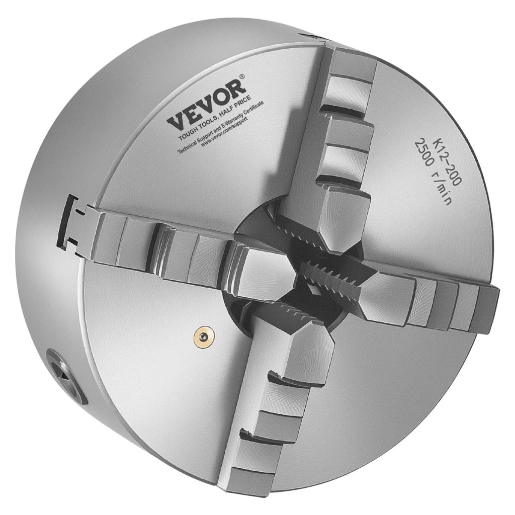 Mandrino per Tornio K12-200 a 4 Griffe Autocentrante φ200mm in HT300 con Piastra Filettata Chiave a T Robusto per Officina