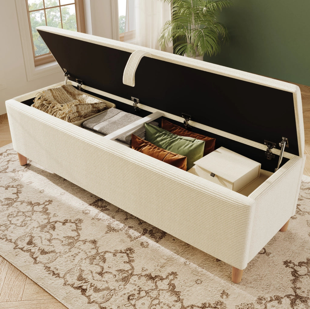 Panca contenitore in tessuto a coste beige