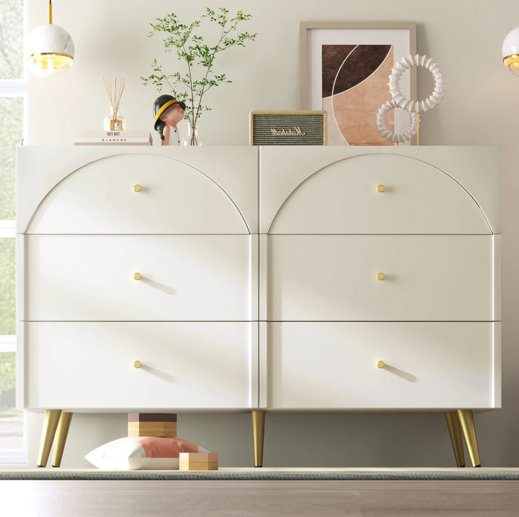 Comò a 6 cassetti crema bianco 120x40x85 cm