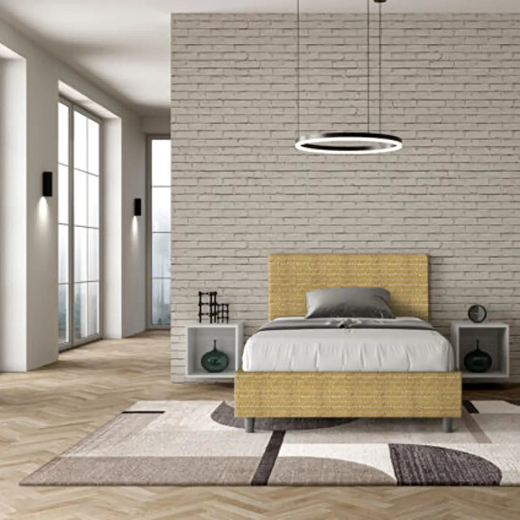 Letto una piazza e mezza con rete imbottito 120x200 tessuto Aragona 3 giallo Adele