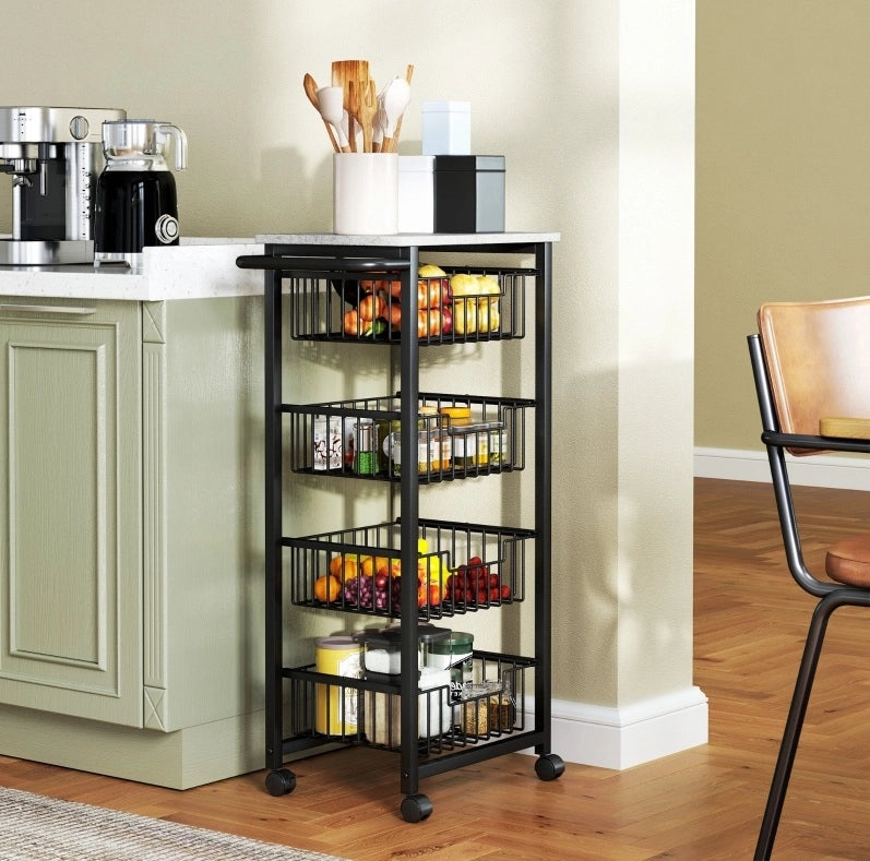 Carrello da cucina a 4 livelli 49,5 x 31 x 91 cm grigio chiaro in metallo con ruote