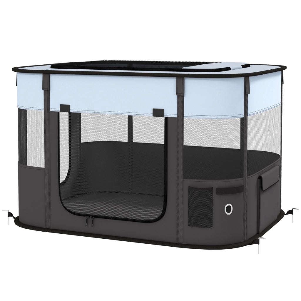Recinto Pieghevole per Cani Gatti Animali Domestici in Tessuto Oxford con Scomparto ¨C Minimal ¨C 84x64x53 cm Grigio Nero