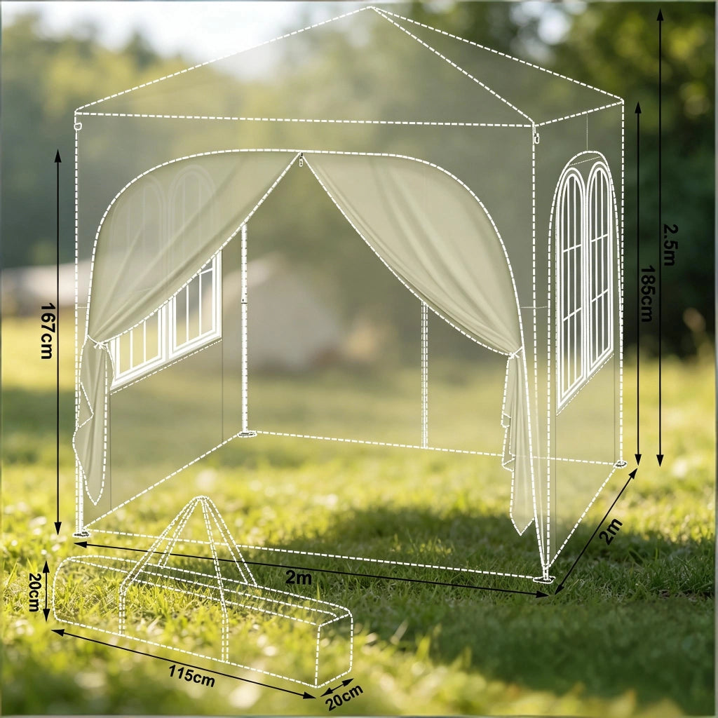 Gazebo pieghevole da giardino 2 × 2 m in metallo verde con tetto Oxford 210D impermeabile e pareti rimovibili