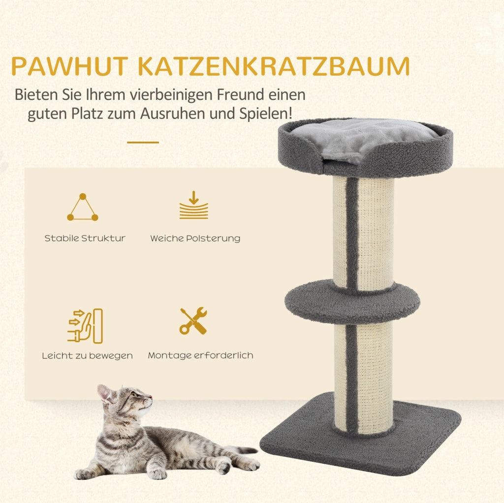 Tiragraffi per gatti con piattaforme e sisal grigio 45x45x91 cm