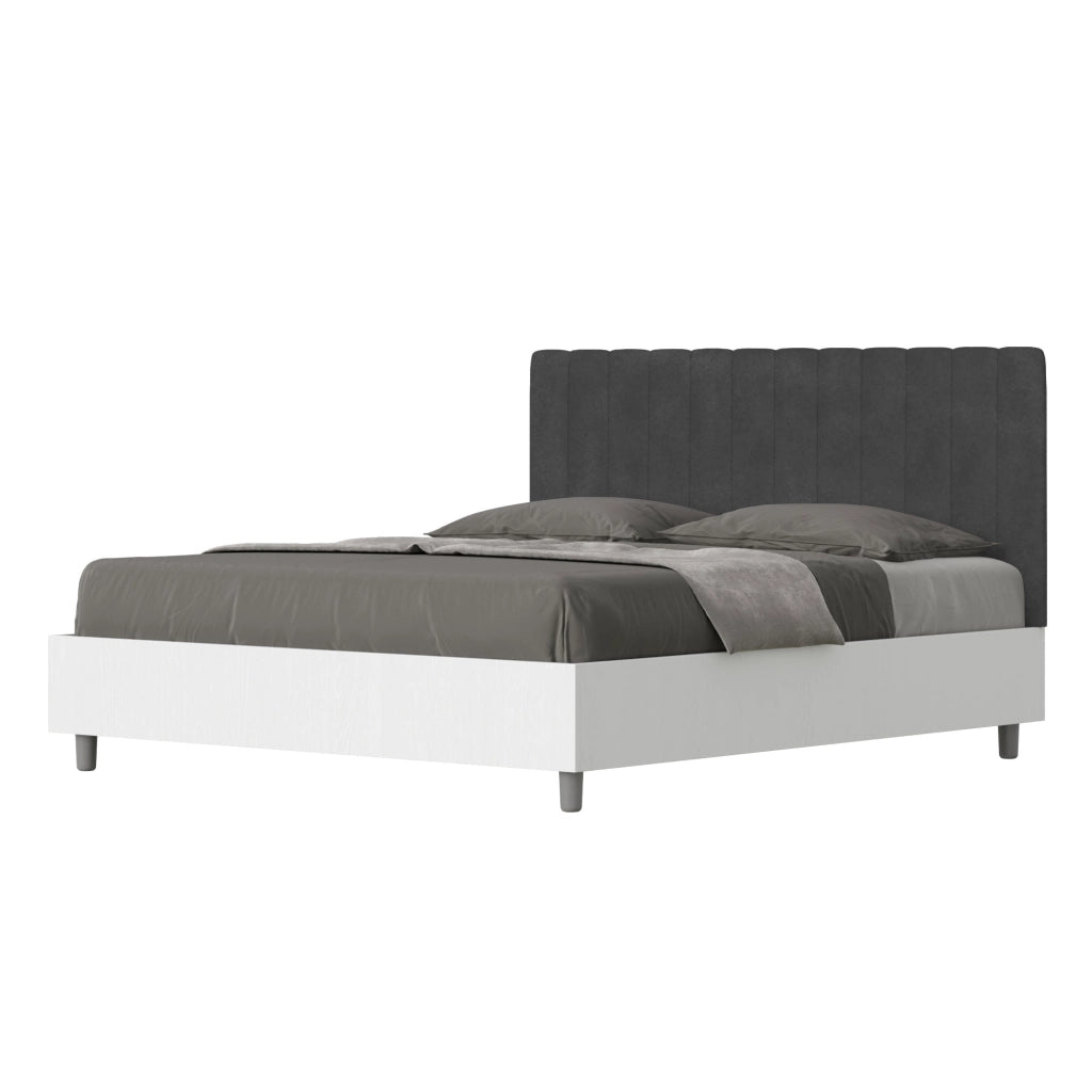 BS COM Letto matrimoniale contenitore 160x200 bianco frassino testata microfibra grigio