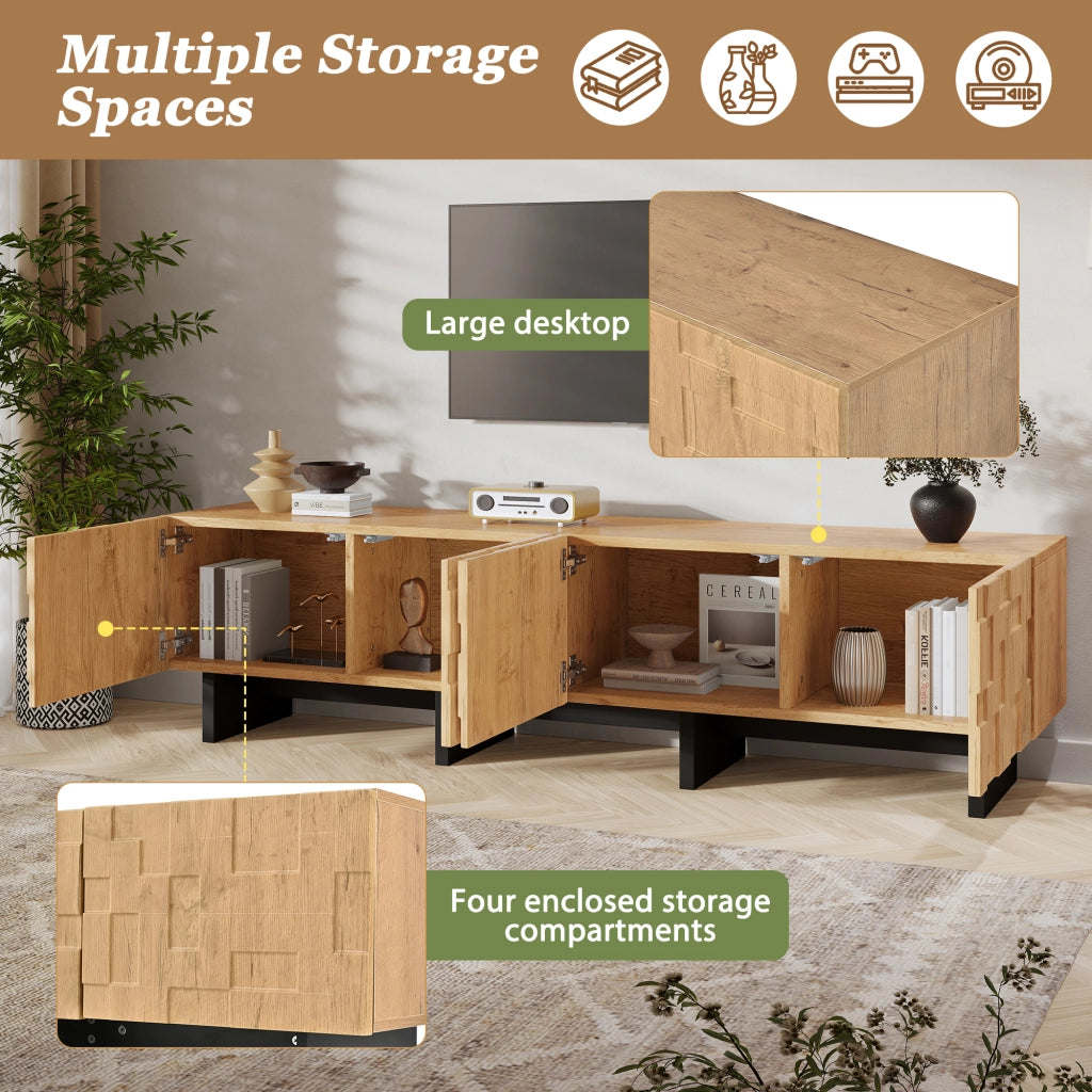 Mobile TV 4 ante push to open in MDF e truciolare effetto legno naturale per TV fino a 75 pollici 180 × 38.5 × 45 cm