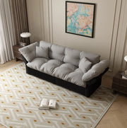 Divano letto estraibile 3-in-1 Queen size 190 cm in velluto grigio chiaro con due cuscini