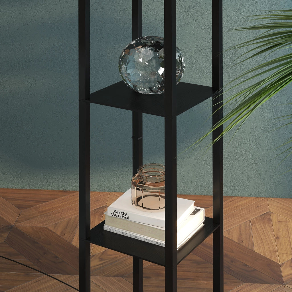 LAMPADA DA TERRA con ripiani 26x26x160 cm MDF nera