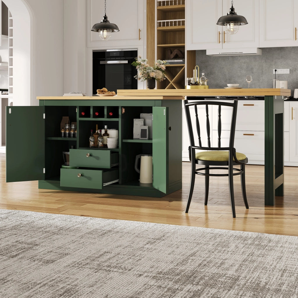 Tavolo allungabile con vani e portabottiglie - per soggiorno e cucina - in MDF - verde