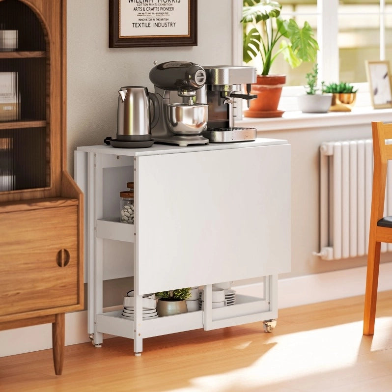 Tavolo da pranzo pieghevole bianco 133,4 x 80 x 75 cm con 2 ripiani aperti