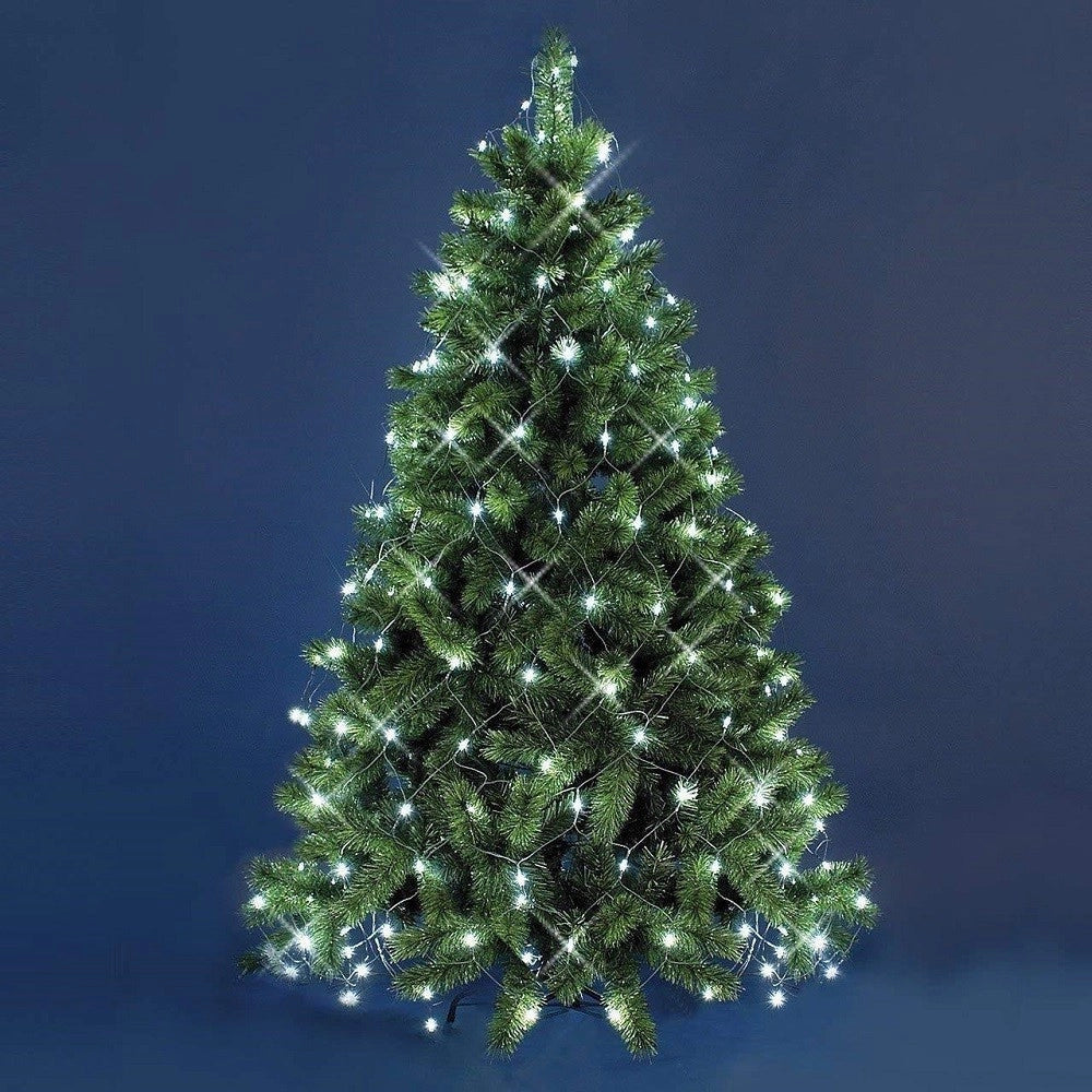 Trade Shop - Mantello Rete 240 Led Per Albero Di Natale Luci Luce Bianco Freddo 2,10 Metri -
