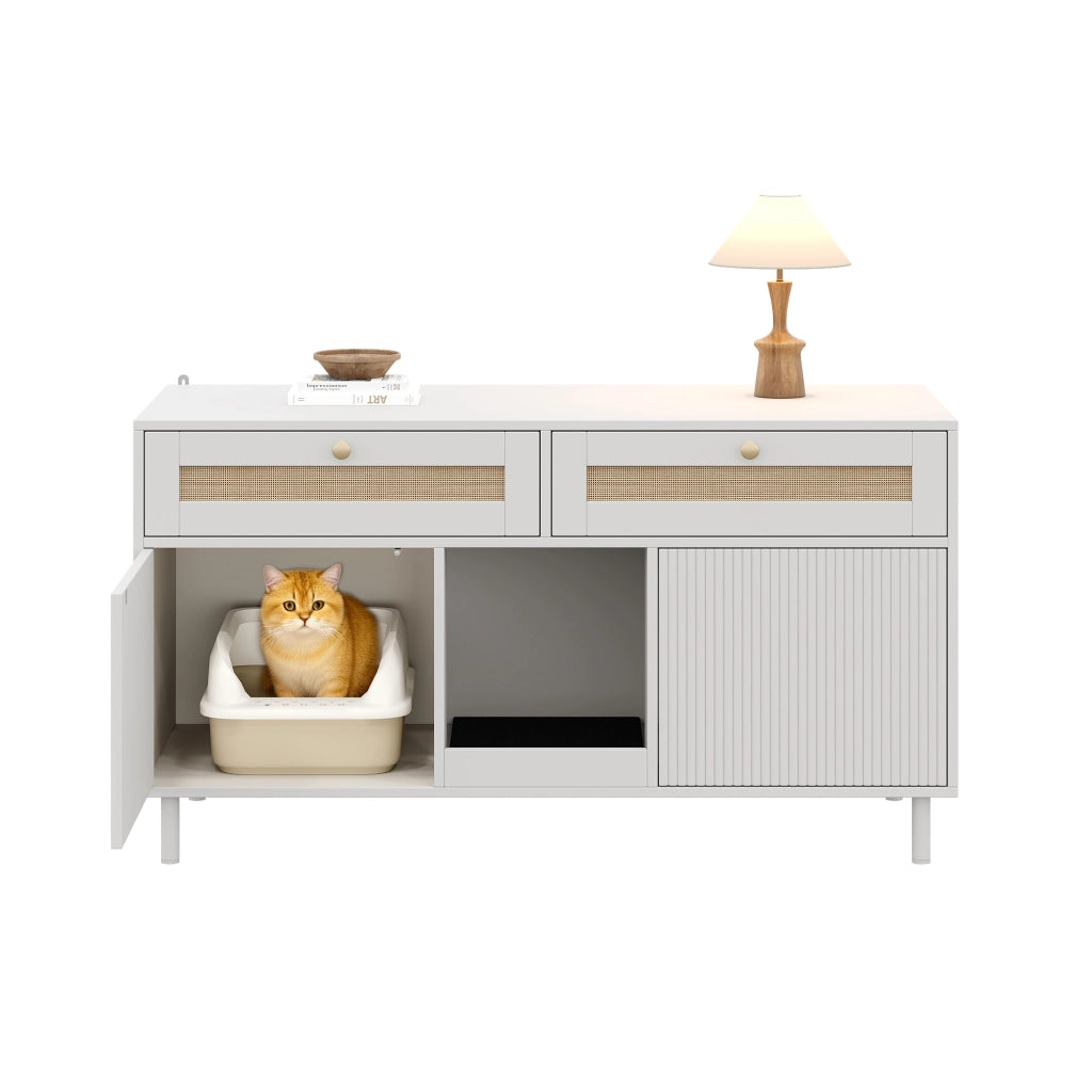 Mobile contenitore per gatti con 2 ante e cassetto; per ingresso; in MDF; 120x50x65 cm; bianco