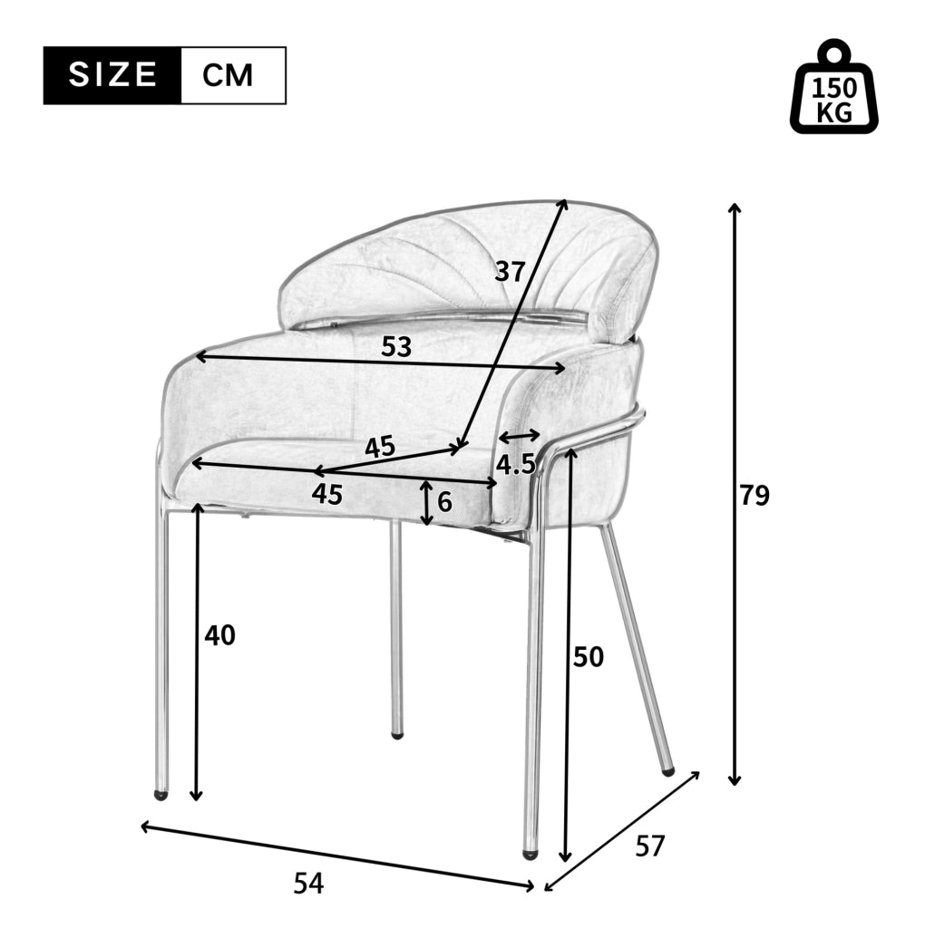 Set di 6 Sedie da Pranzo con Rivestimento in Velluto Beige e Gambe in Metallo