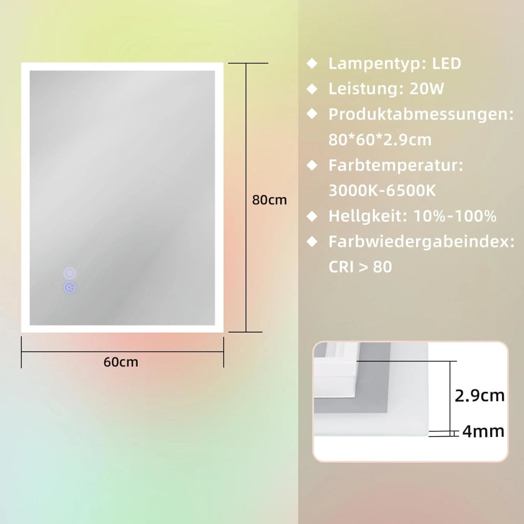 ZMH Specchio da bagno illuminato con interruttore dimmerabile e touch