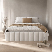 Letto con cassetti 140 × 200 cm con rete a doghe senza testiera in velluto e MDF beige
