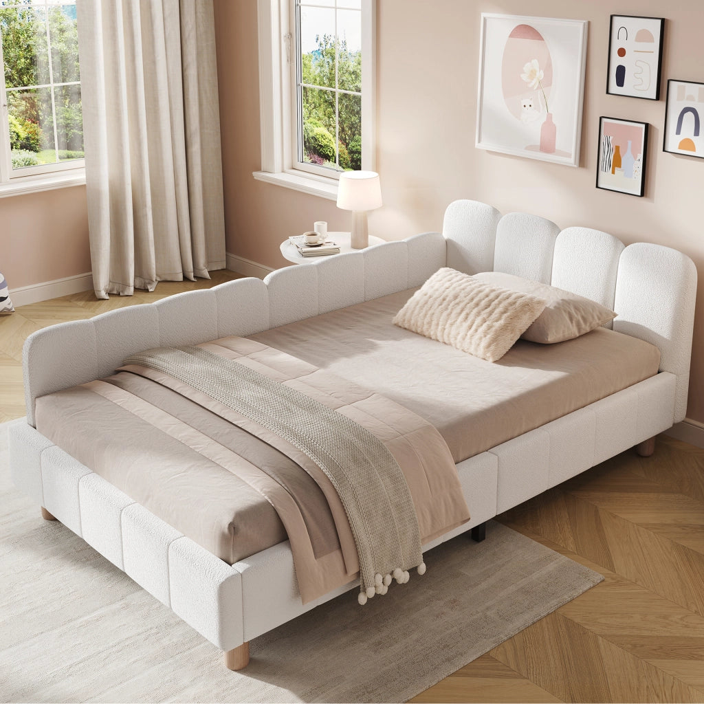 Letto imbottito per bambini con testiera ergonomica; bouclé beige