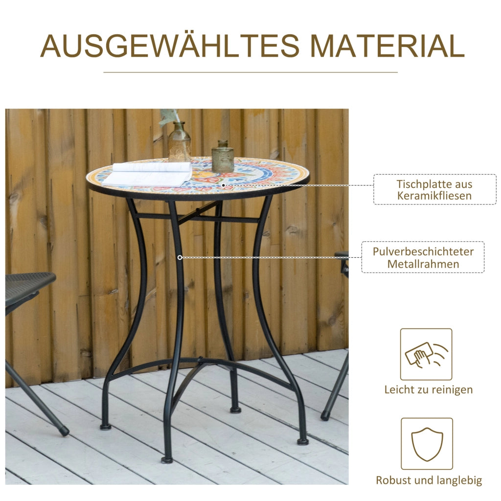 Tavolo da giardino rotondo con mosaico in ceramica e struttura in metallo rosso; portata 50 kg; Ø 60 × 71 h cm