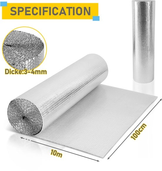 Folie di riscaldamento Isolante 1x10m 130g/m² – Termofolie Strato di isolamento riflettente in alluminio Argento