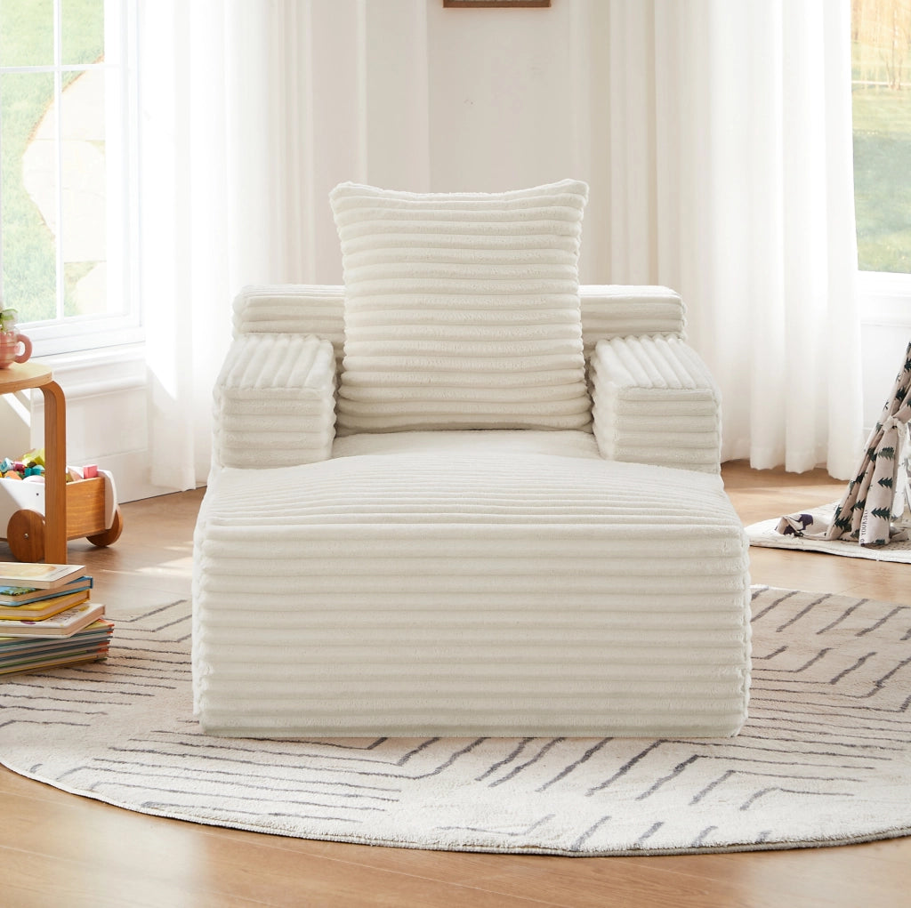 Divano letto ULEVR in velluto a coste beige, chaise longue e poltrona relax con schiuma ad alta densit¨¤