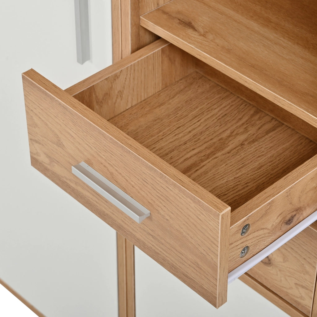 GARDEROBA MULTIFUNZIONE 120x32x178 cm Bianco e Naturale con specchio e LED