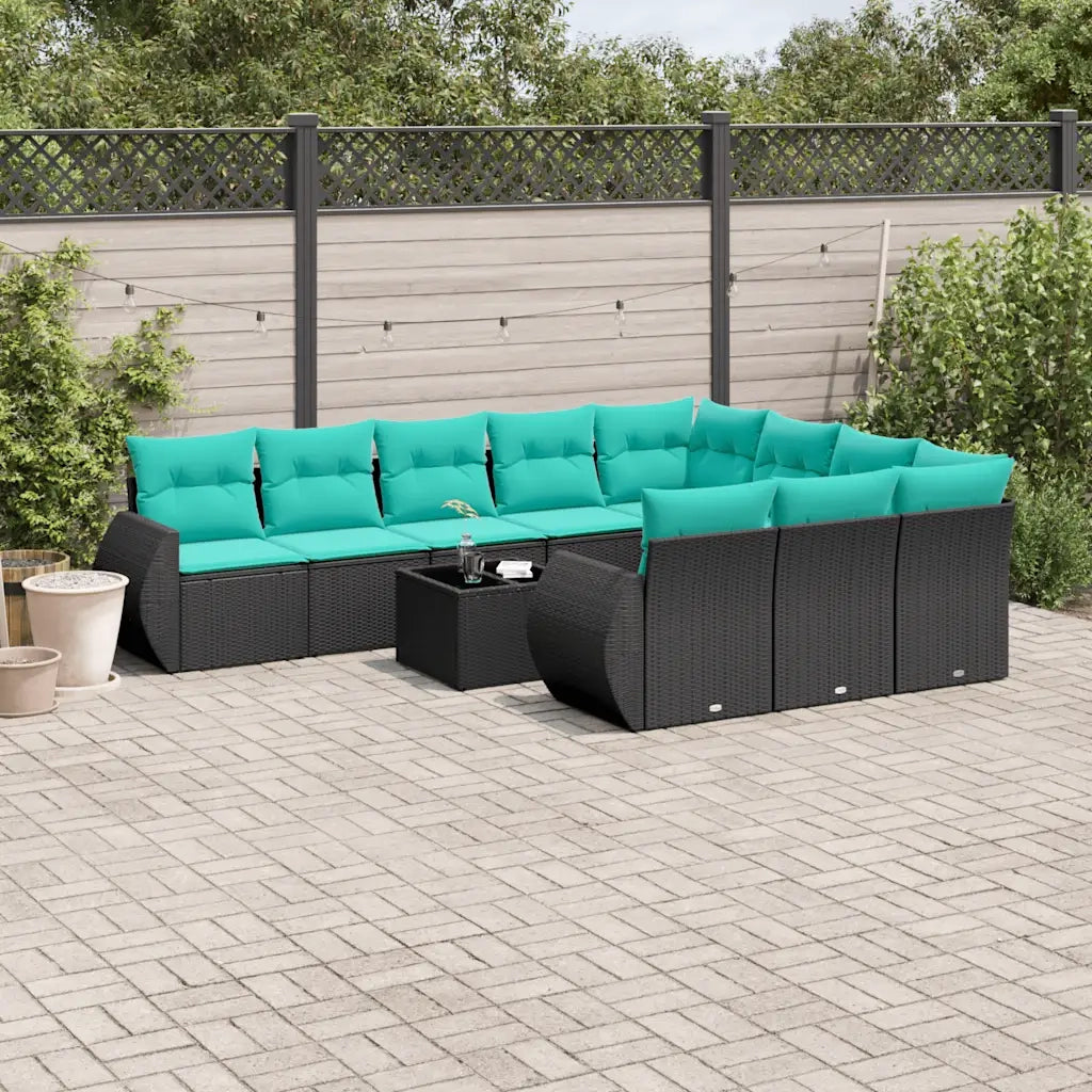 Set Divani da Giardino 11 pz con Cuscini Nero in Polyrattan 3221896