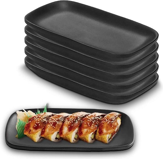 Piatti di servizio riutilizzabili - 6 piatti rettangolari in plastica per carne, antipasti, dessert - bianchi
