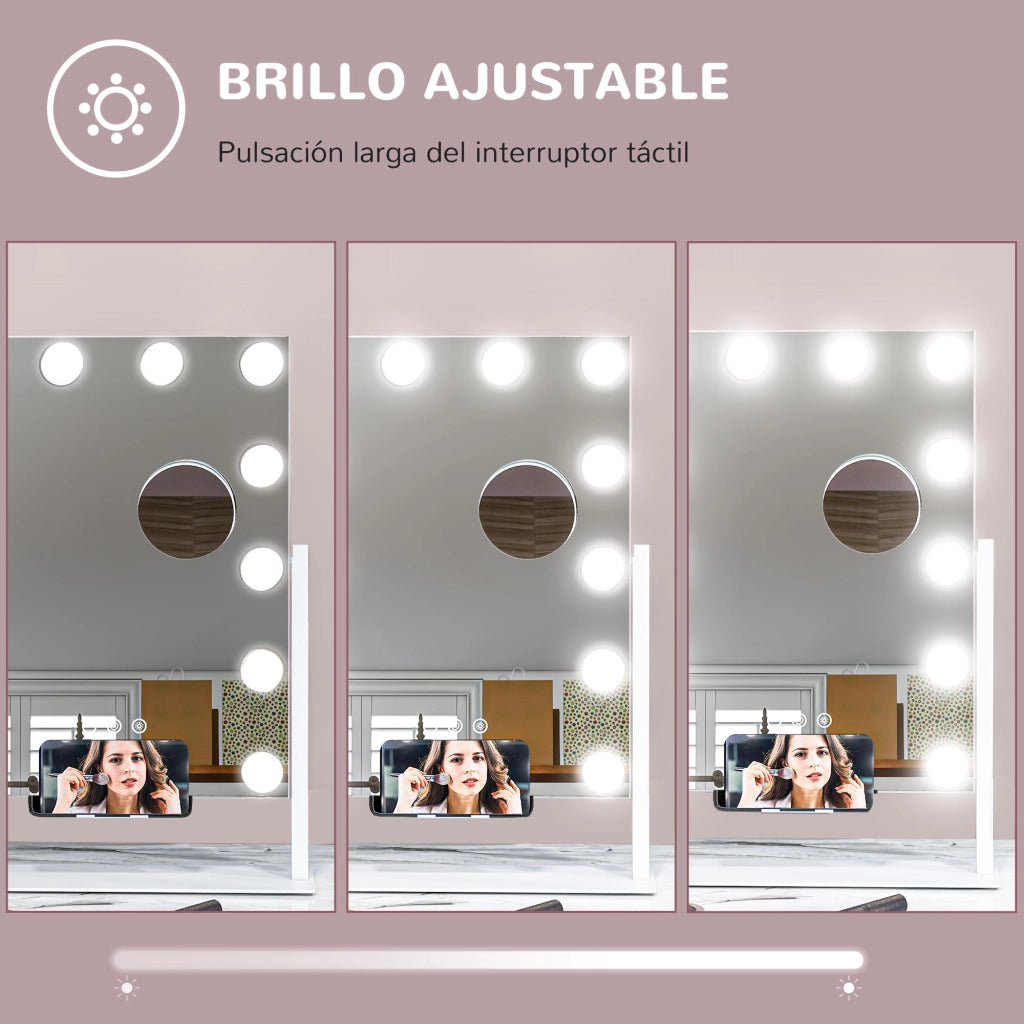 Specchio da Trucco con Luci ¨C Xylo ¨C 30x40 cm 12 Lampadine 3 Modalit¨¤ Touch Bianco