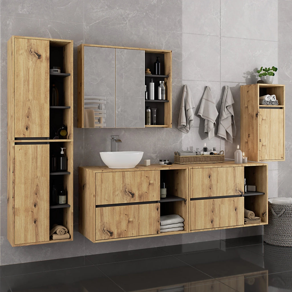 Mobile bagno sospeso VAMI Rovere Artisan, Grigio Grafite 35 cm 1 anta 35x30x80 cm