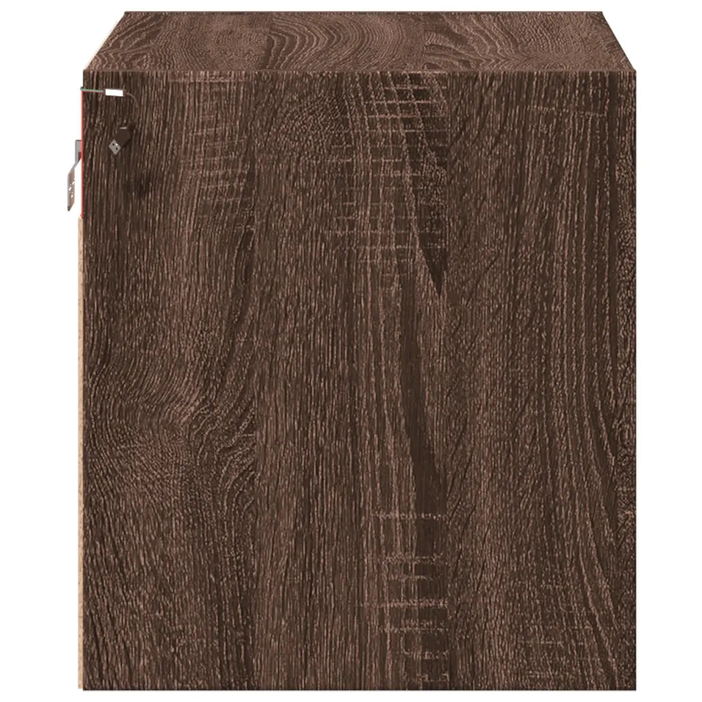 Comodino | Armadio da Notte | Mobiletto da notte a Parete con luci LED Rovere Marrone