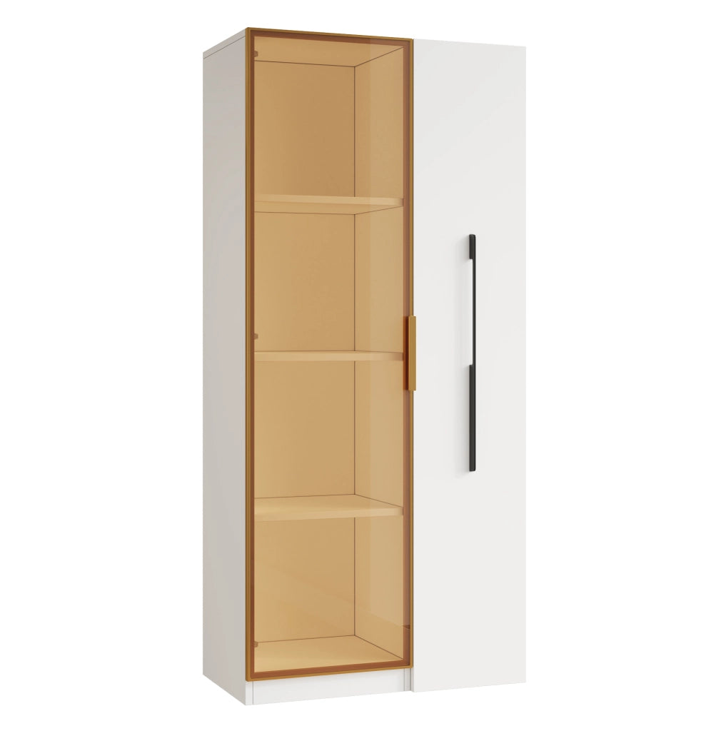 Vetrina 70x40x160 cm con LED e modulo laterale estraibile in MDF bianco