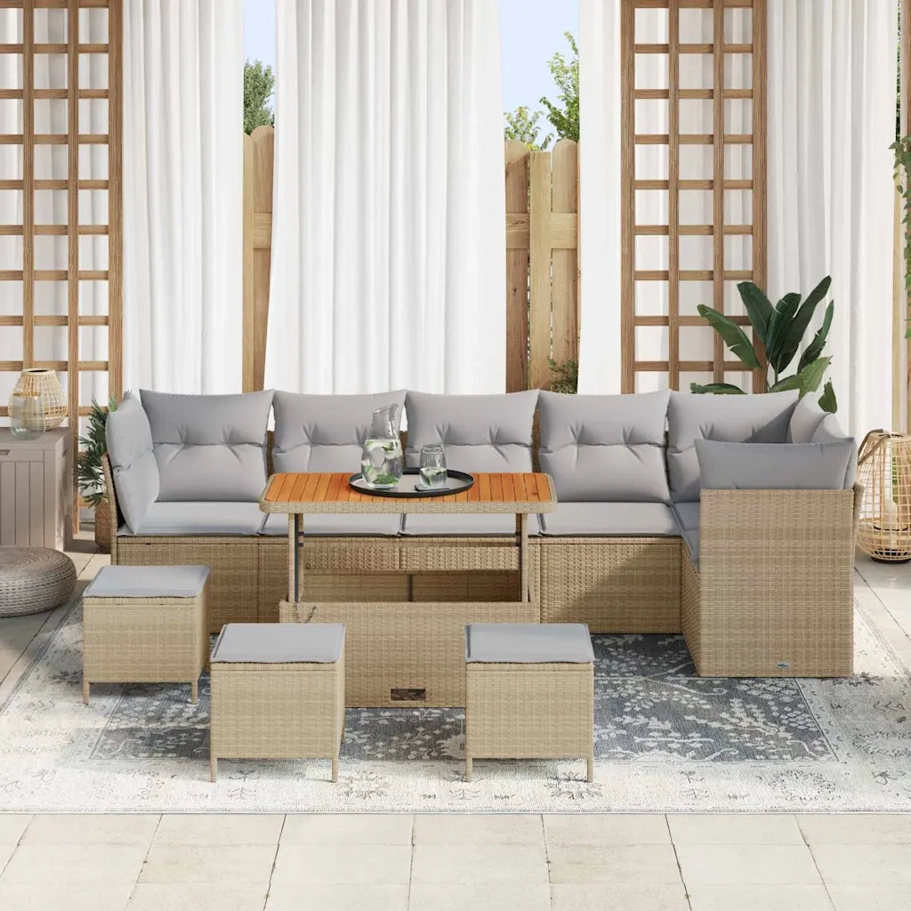 Set Divano da Giardino 10 pcs Beige polyrattan