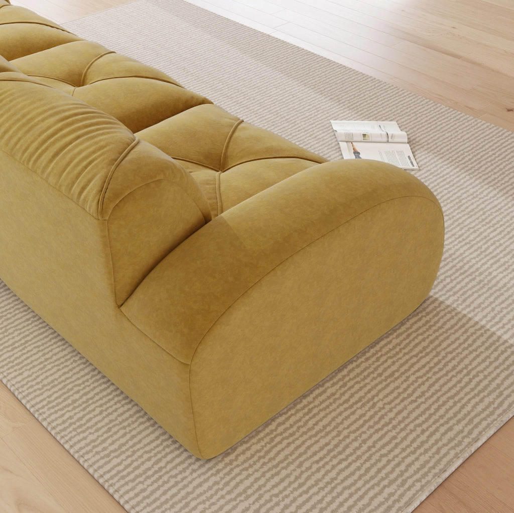 Divano modulare 4 posti 358x171x76 cm in ciniglia gialla con 2 pouf