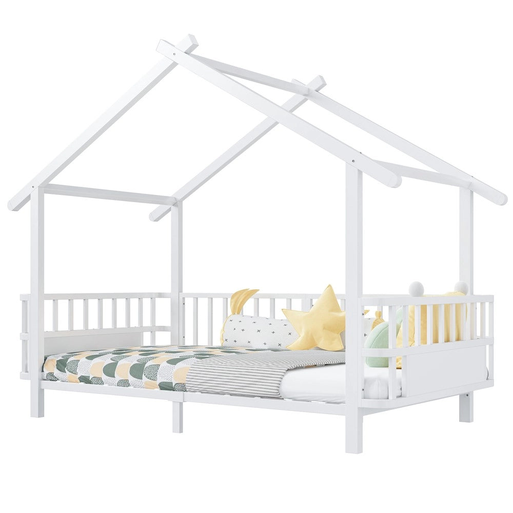 Letto per bambini a forma di casa ¨C Minimal ¨C metallo bianco 90x200cm con griglia di sicurezza