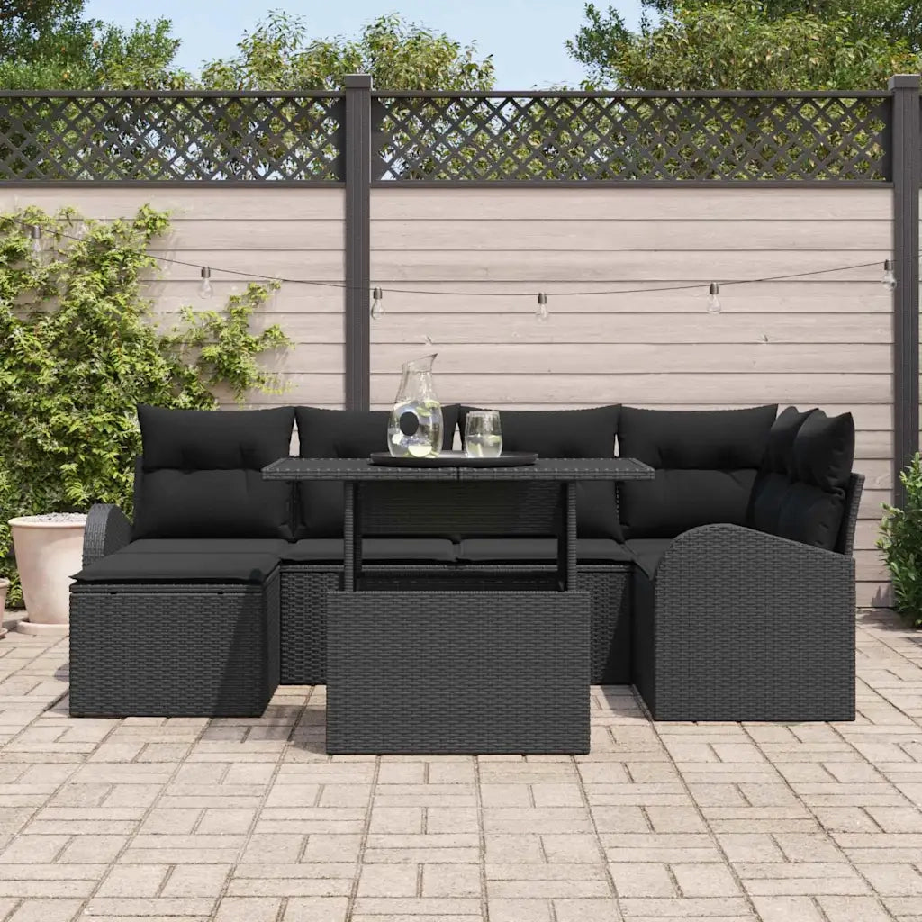 Set Divano da Giardino con archiviazione 7 pcs Nero Poly Rattan