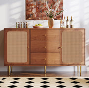 Credenza 150x40x90 cm con 2 ante; 3 cassetti e ripiano regolabile color noce HOMVRA