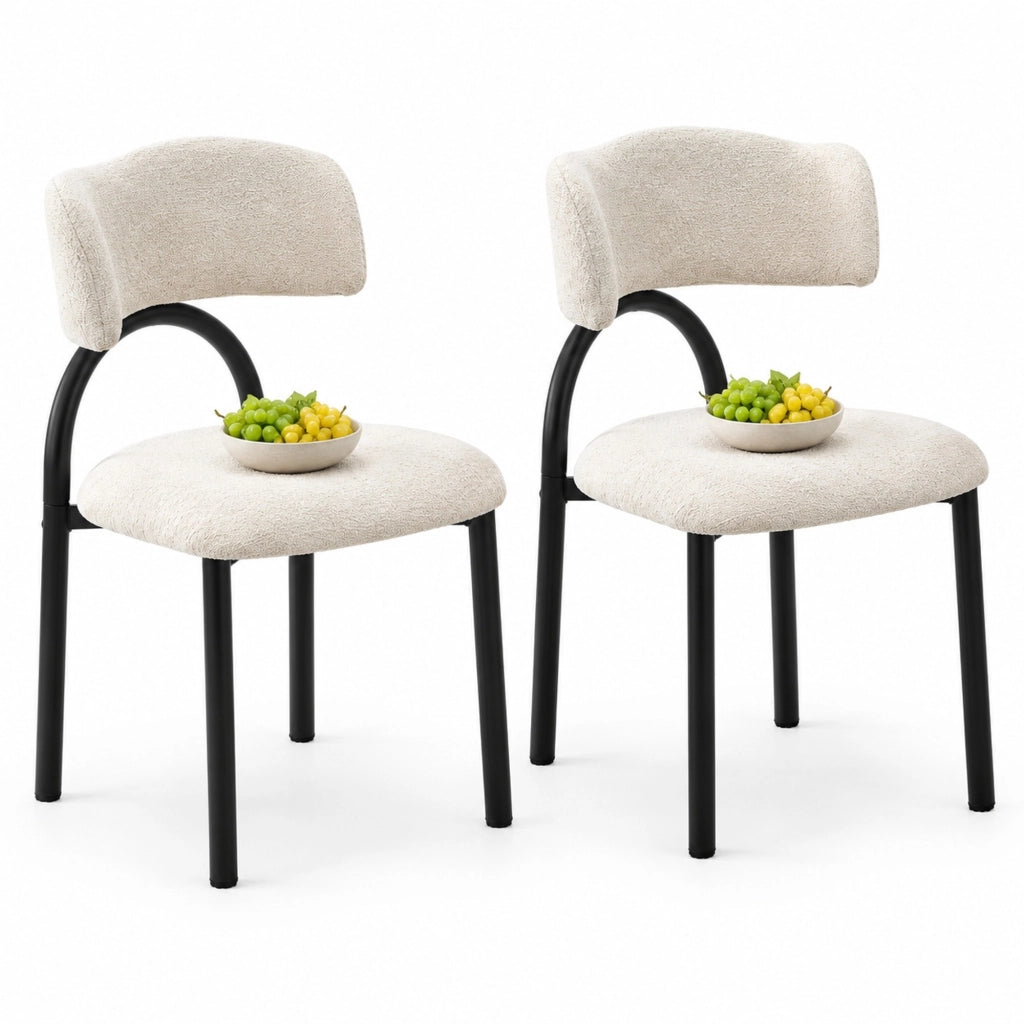 Set 2 sedie da pranzo imbottite in tessuto beige con struttura in metallo nero HOMVRA