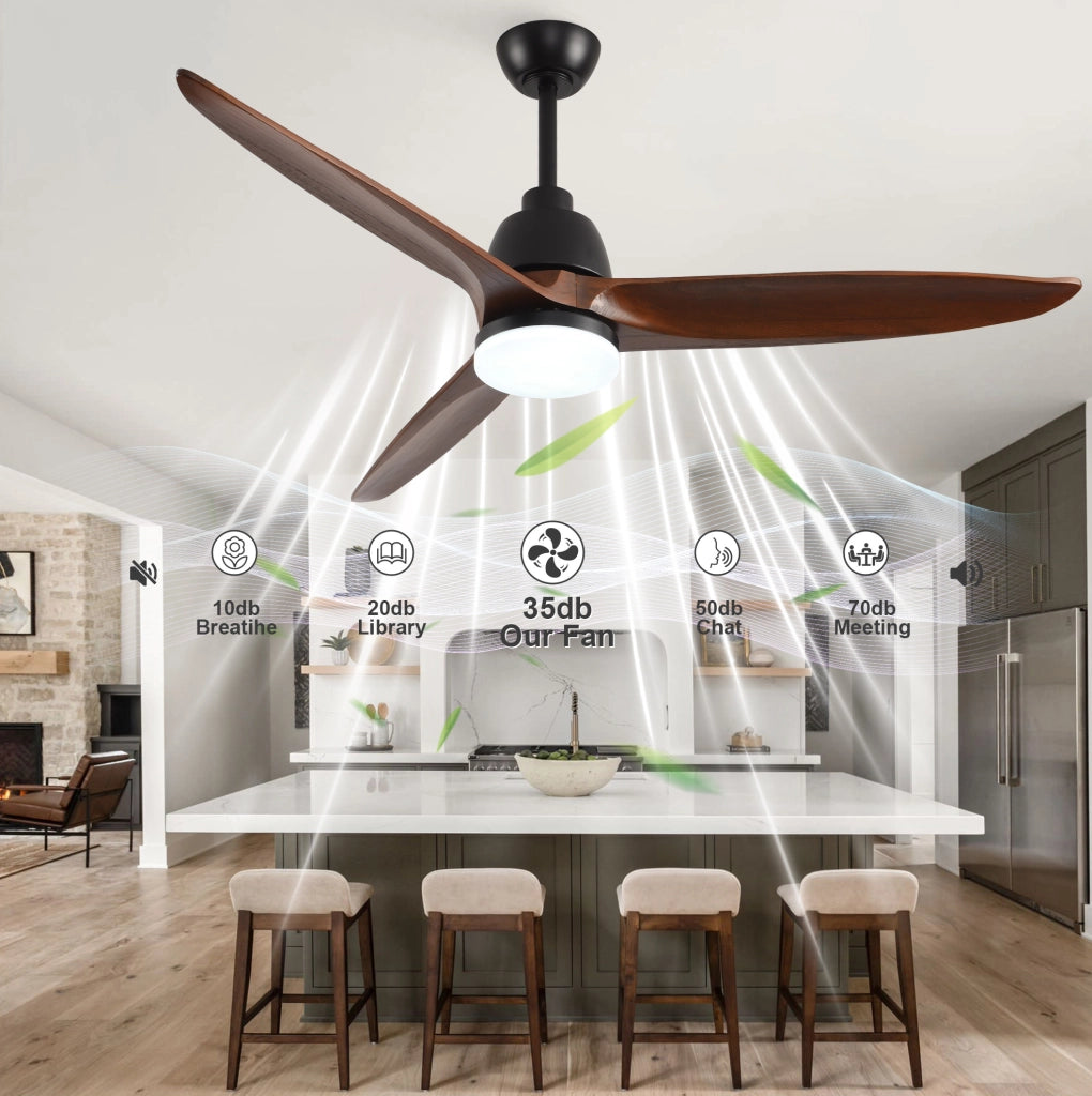Ventilatore da soffitto 52" con luci LED dimmerabili, telecomando e pale in legno massello di platano