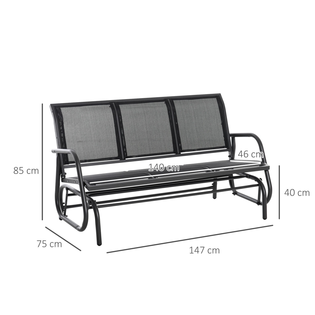Panca Altalena da Giardino a 3 posti in Metallo con Meccanismo Oscillante, 147x70x85 cm, Grigio Scuro, Portata 300 kg
