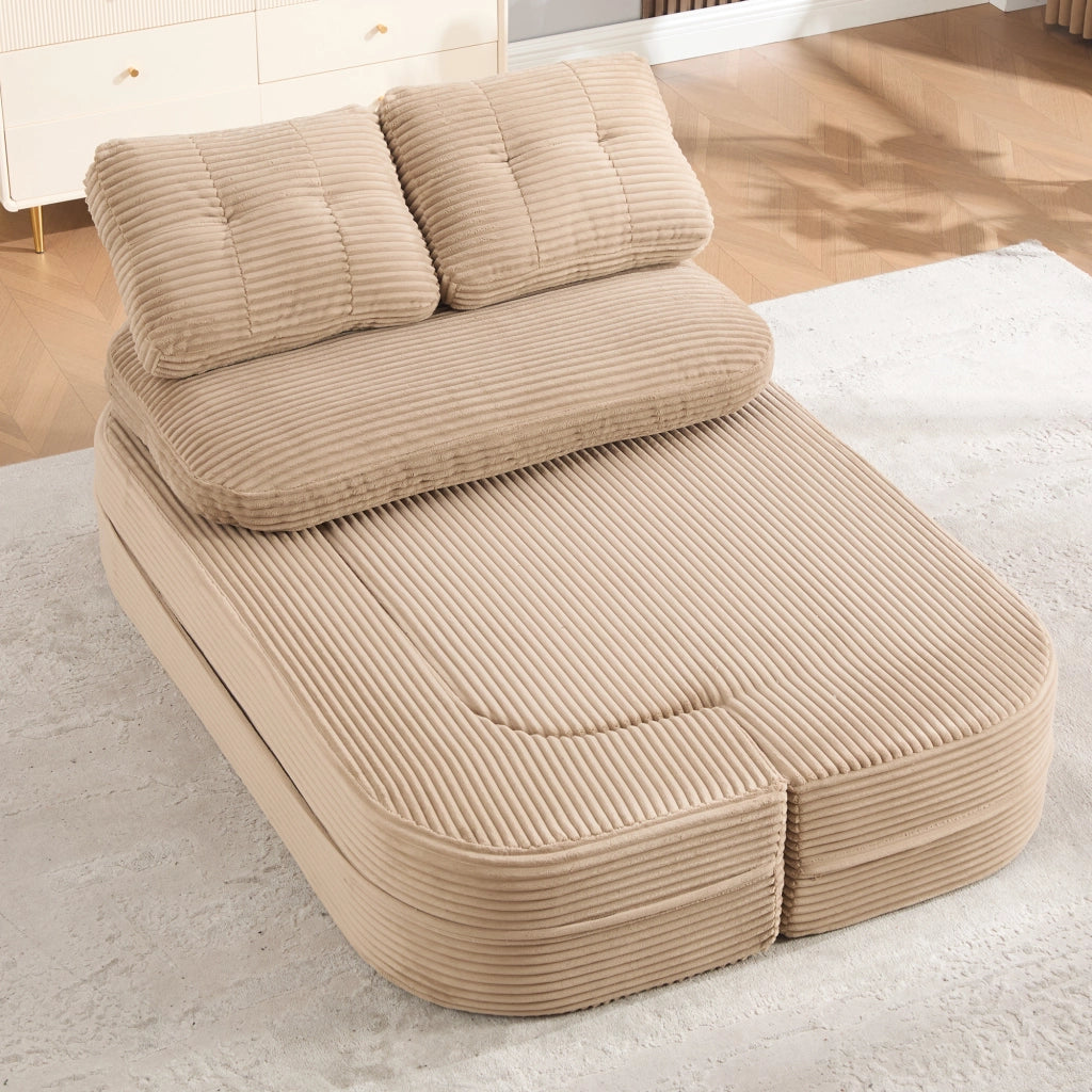 Poltrona letto 2 in 1 - con funzione relax e doppio portabicchieri - in velluto a coste - cachi