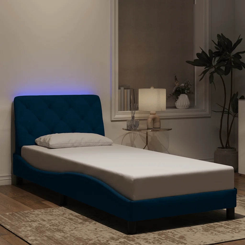 Giroletto con LED senza Materasso Blu 90x200 cm in Velluto