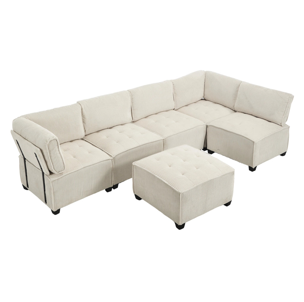 DIVANO Modulare 6 Posti in Velluto a Coste Beige Configurabile