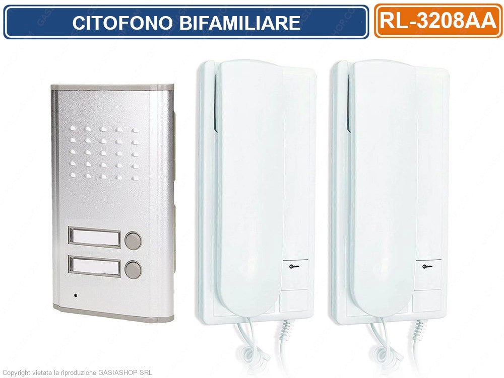 KIT CITOFONO BIFAMILIARE COMPLETO DI POSTO ESTERNO ED INTERNO 2/4 FILI APRIPORTA CANCELLO