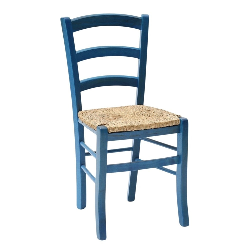 Set 2 sedie in legno di faggio con seduta paglia Venezia colore anilina celeste