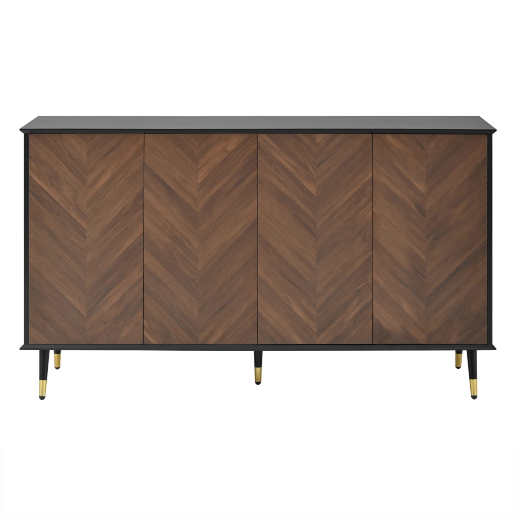 Credenza e madia con 4 ante, ripiani regolabili e chiusura ammortizzata, in MDF nero e marrone, 140 × 40 × 80 cm